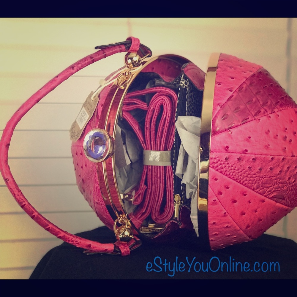 Alyssa Ostrich Embossed Round Satchel w/ Strap